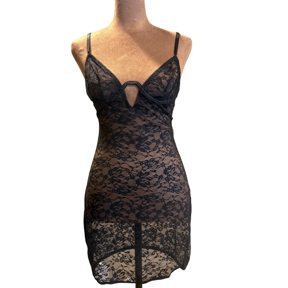 Sheer Lace Mini Chemise Slip Dress Unbranded Women S Black‎ Romantic Goth